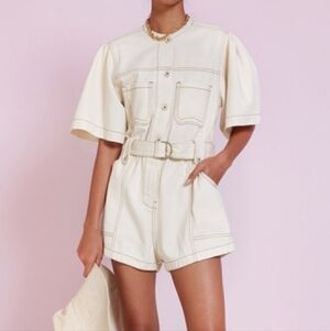 Magali Pascal Milu Utilitarian Jumpsuit Romper Jeans Denim Ivory Cream Size S